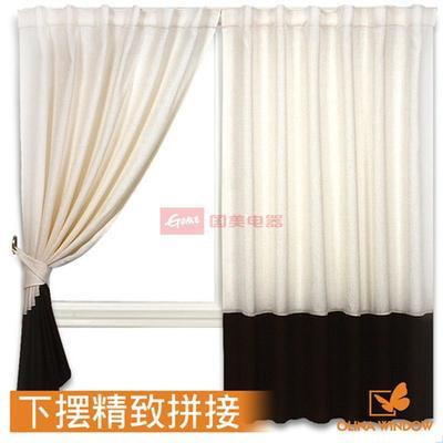 《歐麗娜窗飾》仿麻拼接透光深咖啡拉簾 窗簾(米色)圖片,外觀圖,細節圖 -國美在線